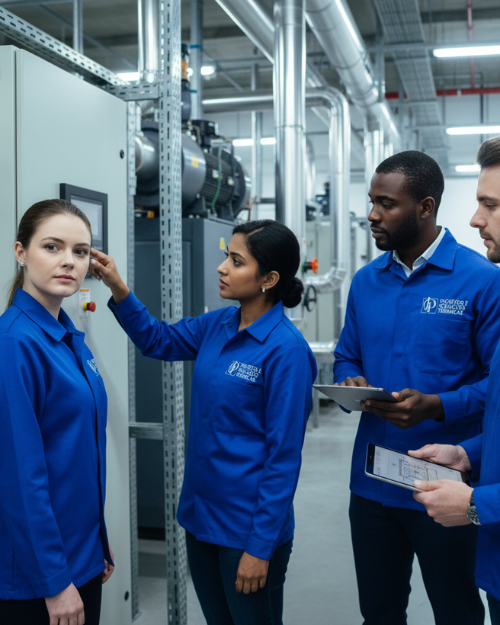Equipe JP Projetos realizando medições de engenharia HVAC